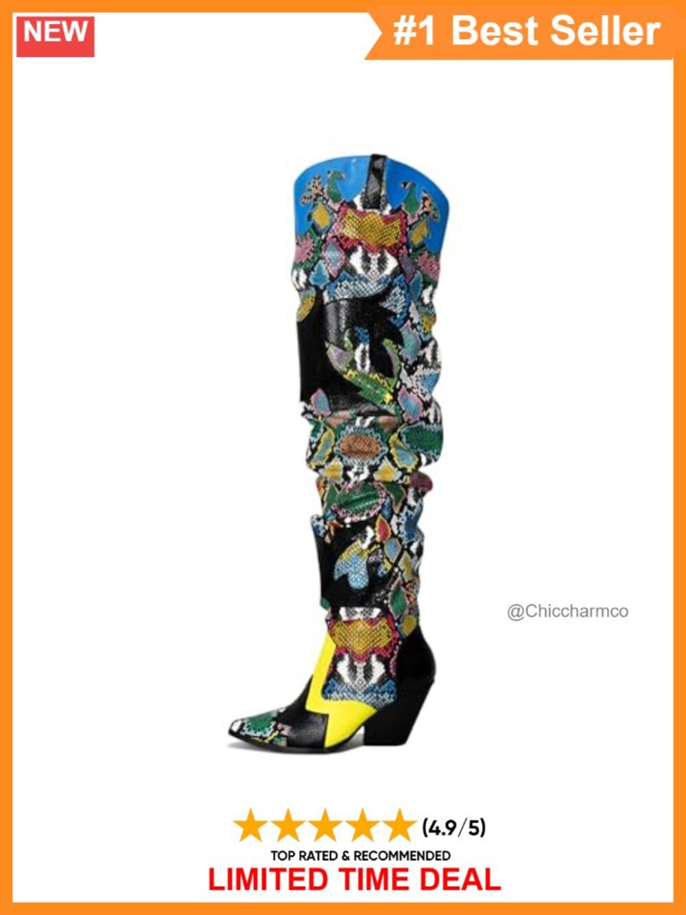 Faux Snakeskin Thigh High Over the Knee Cowboy Boots Chunky Heel